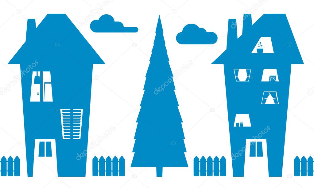 Houses and tree silhouettes