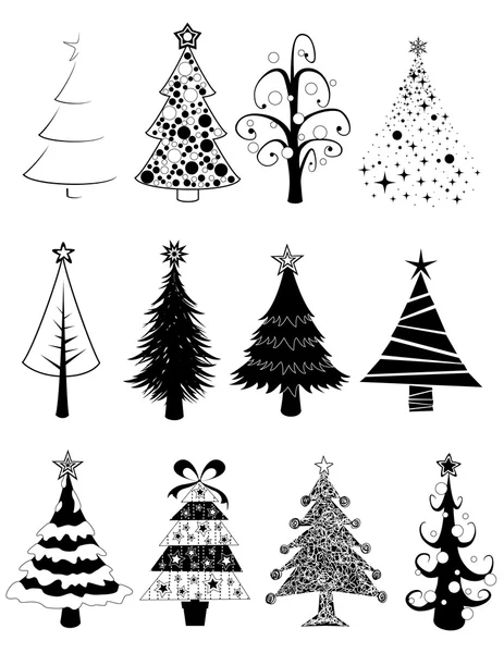 Christmas trees set -B&W- — Stock Vector