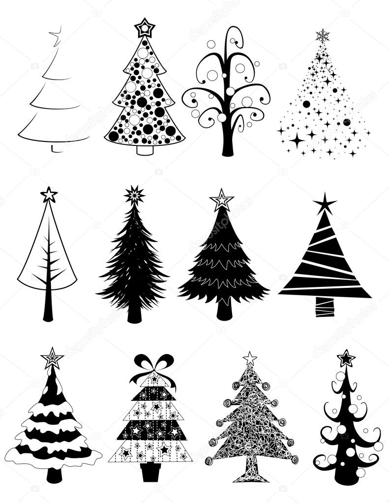 Christmas trees set -B&W-