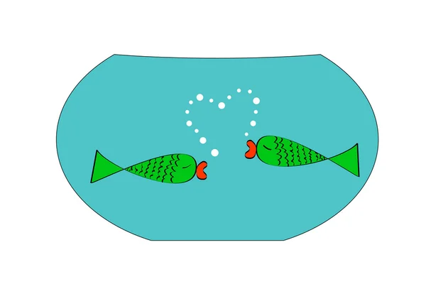 Deux poissons avec coeur à bulles — Image vectorielle