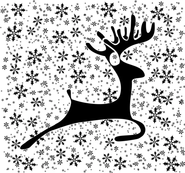 Deer on the snow flakes — Stock Vector