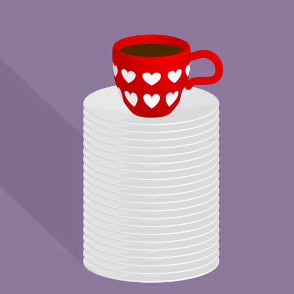 Kırmızı bir tabak üzerine kahve fincan — Stok Vektör