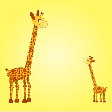 Big and small giraffe on the yellow background clipart