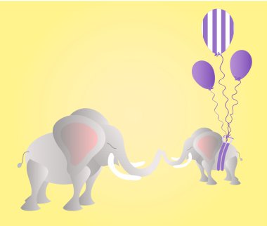 Big elephant and small elephant with party balloons clipart