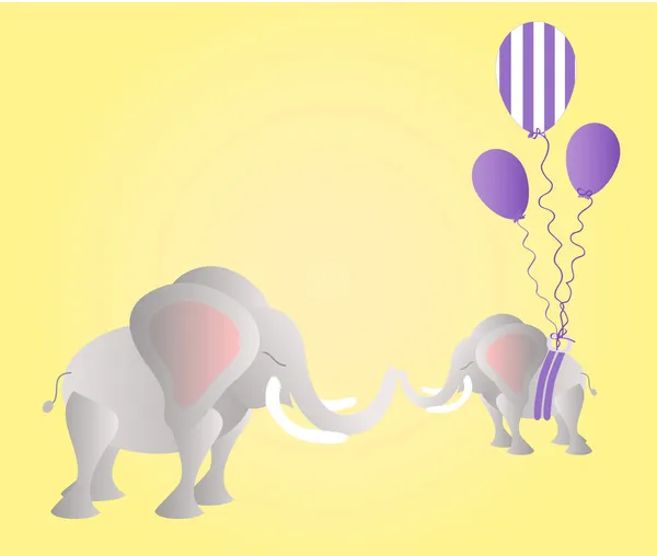 Elefante grande y elefante pequeño con globos de fiesta — Vector de stock