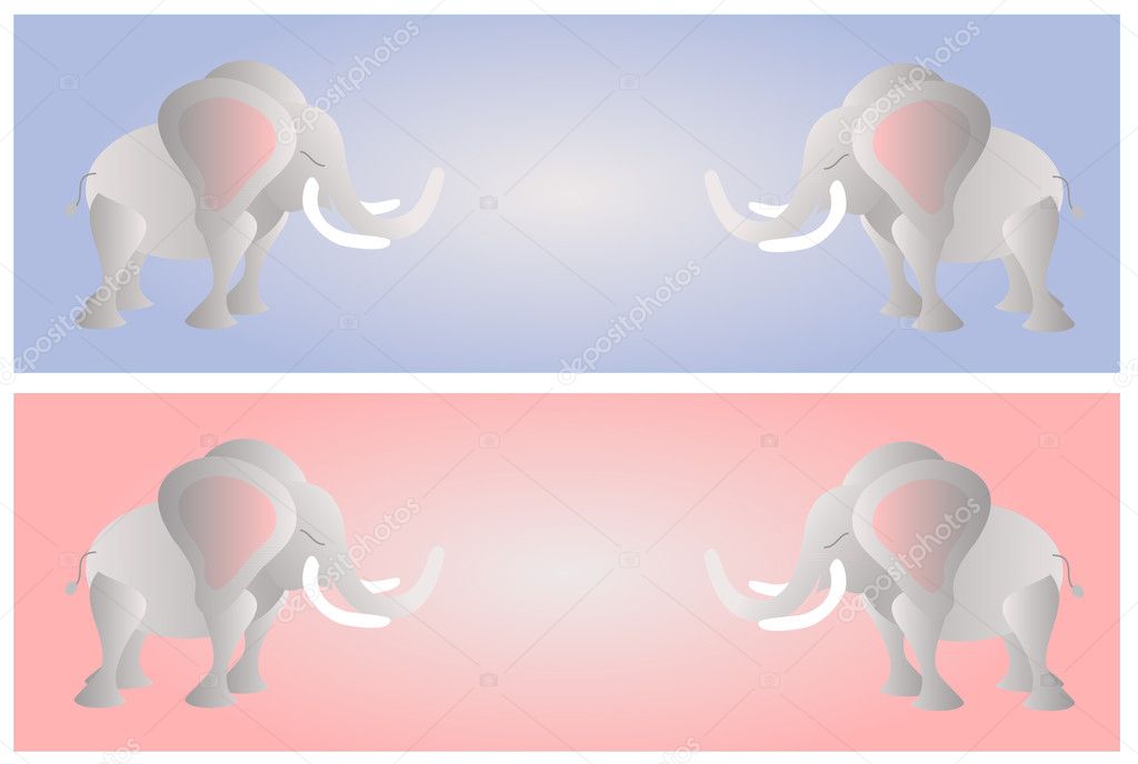 Elephants on the pink and blue background