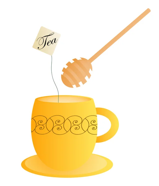 Orange tea cup with a honey dipper — Stock Vector