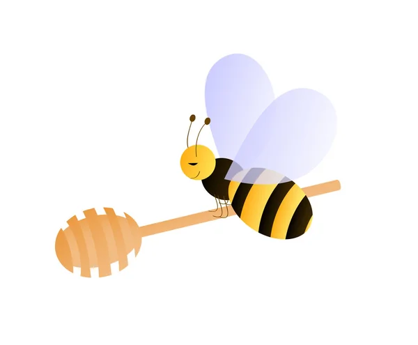 蜂蜂蜜ディッパーの上に座って — ストックベクタ