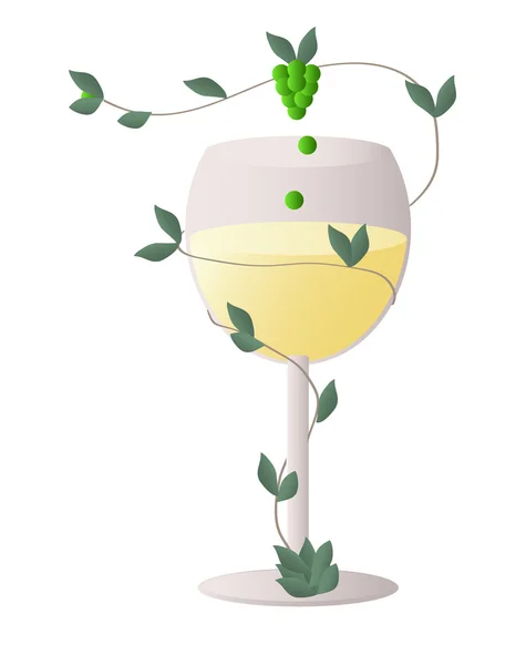 White wine glass with a green wine grapes — Stock Vector