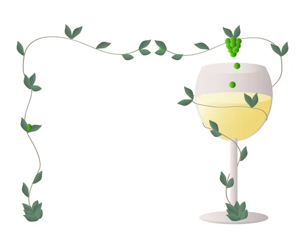 stock vector White wine with a wine grapes in a frame