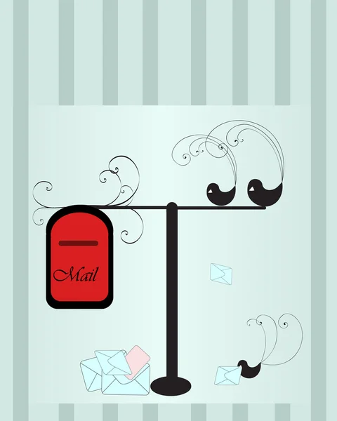 Oiseaux assis sur la boîte aux lettres sur le fond bleu — Image vectorielle