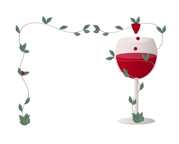 Rode wijn met een wijn druiven in een frame — Stockvector