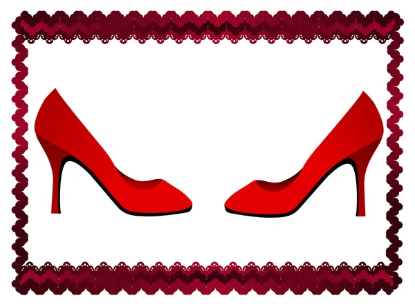 Lace frame with two red shoes — Stock Vector