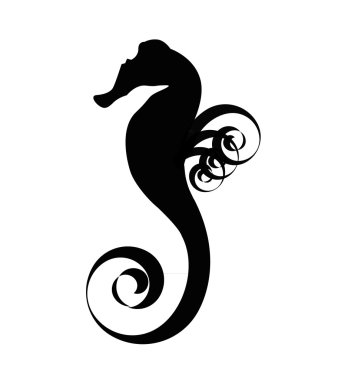 Sea horse black silhouette clipart