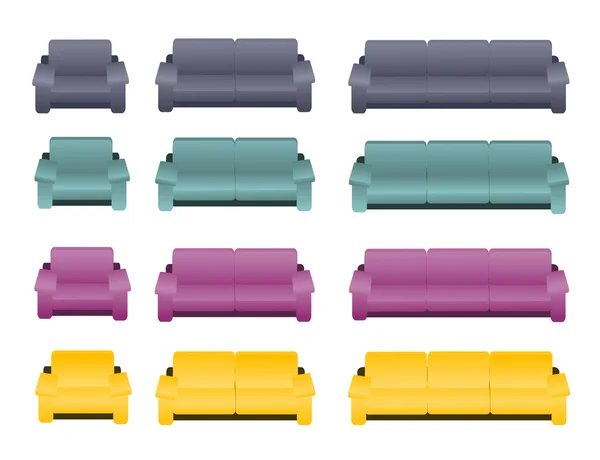 Cuatro tipos diferentes de sofás y sillones — Archivo Imágenes Vectoriales