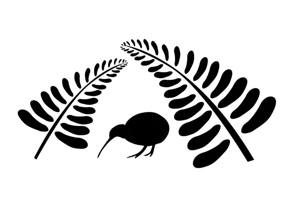 Kiwi bird under fern — Stock Vector