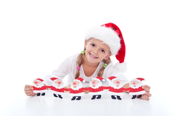 Ευτυχισμένος κορίτσι με τη διακόσμηση Χριστουγέννων — Φωτογραφία Αρχείου