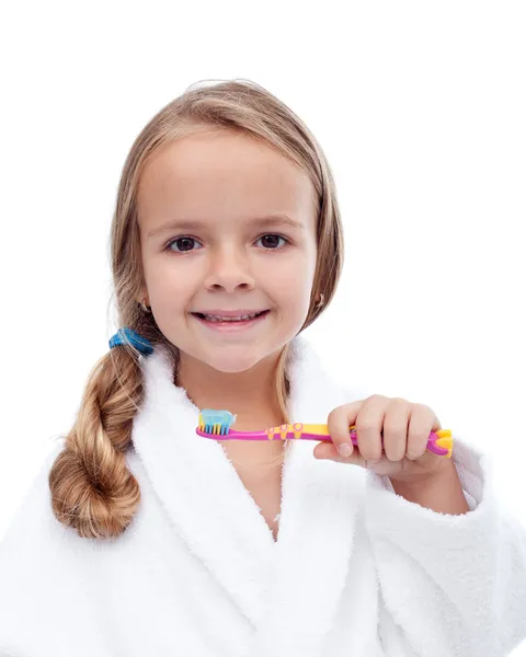 Petite fille laver les dents - hygiène buccodentaire — Photo