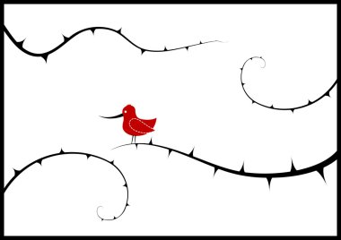 Lonely bird on the branch. Vector art clipart