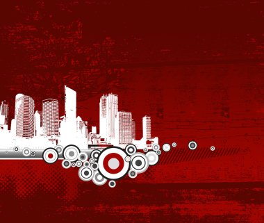 White city with red background. Vector clipart