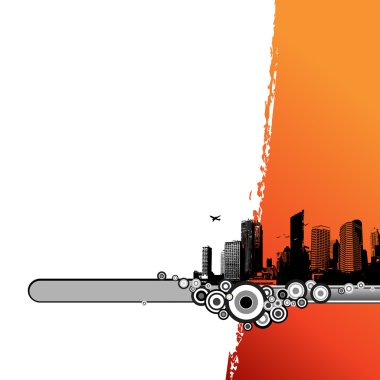 Black city with orange stripe. Vector clipart