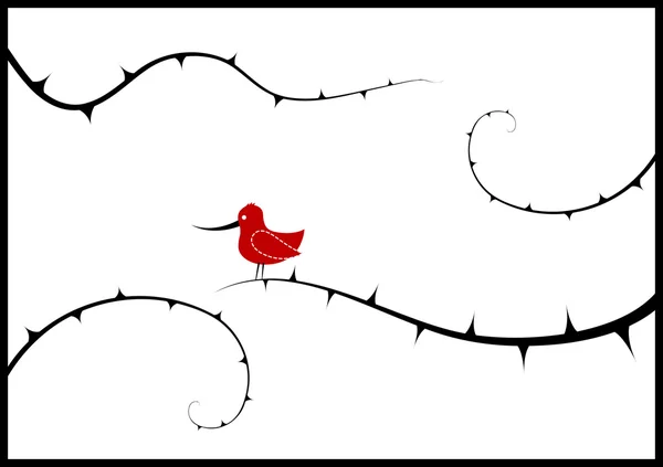 Lonely bird on the branch. Vector art — Stock Vector