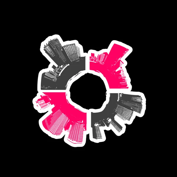 Stad in cirkel met roze. vector kunst. — Stockvector