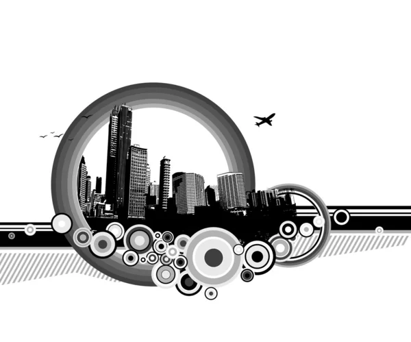 City with circles on white background. Vector — Stock Vector