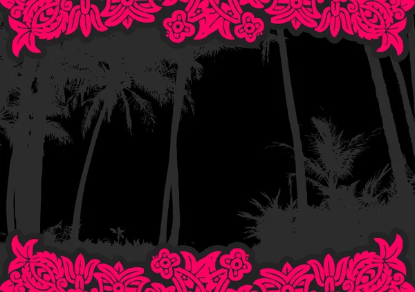 Palmiye ağaçları çiçekleri ile sahilde. vektör — Stok Vektör