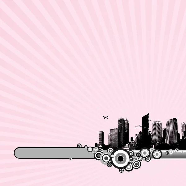 Zwarte stad op roze achtergrond. vector — Stockvector