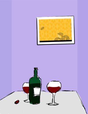 Wine in restaurant. Vector art clipart