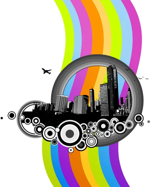 Renkli rainbow ile şehir. vektör — Stok Vektör