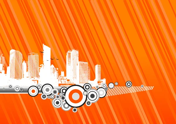 Stadt mit orangenem Hintergrund. Vektor — Stockvektor