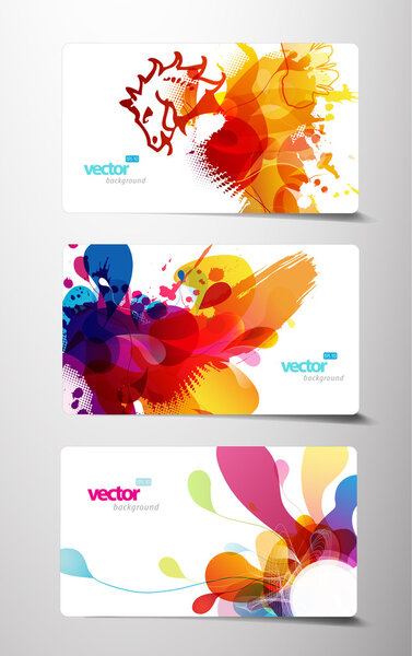 Set of abstract colorful splash gift cards.