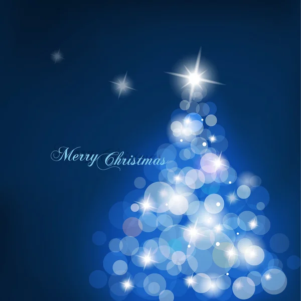 Christmas tree with blurred lights on blue background. — Stock Vector