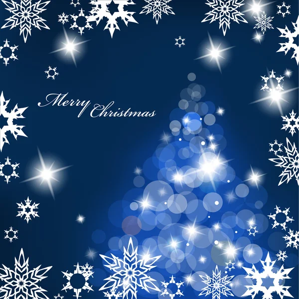 Árbol de Navidad con luces borrosas sobre fondo azul . — Vector de stock