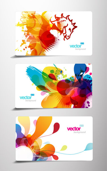 Set of abstract colorful splash gift cards.