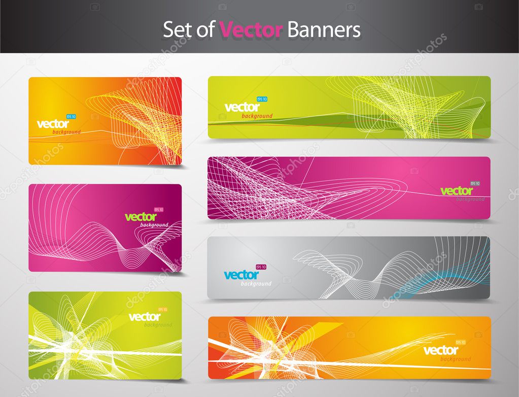 Set of abstract colorful web headers and gift cards.