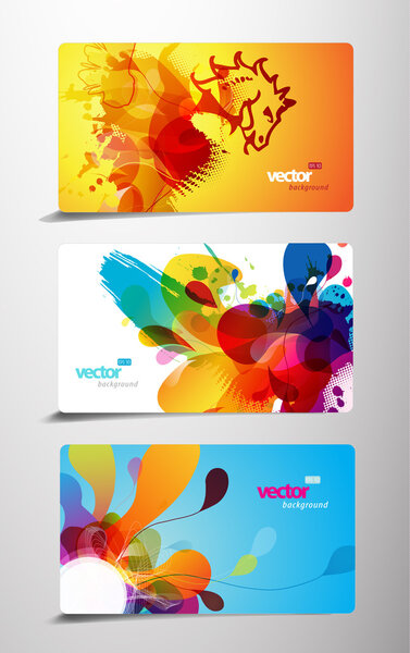 Set of abstract colorful splash gift cards.