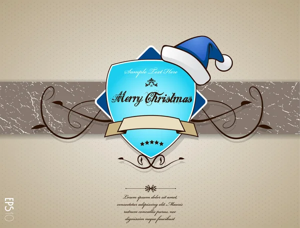 Tarjeta de Navidad con sombrero azul . — Vector de stock