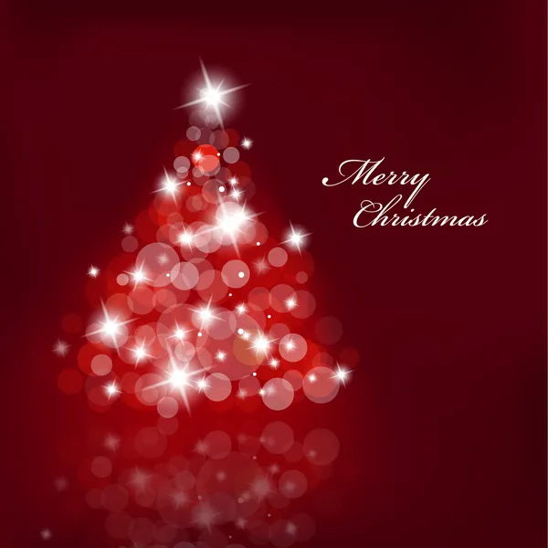 Árbol de Navidad con luces borrosas sobre fondo rojo . — Vector de stock