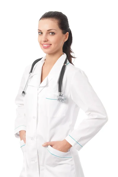 Šťastný doktor s stetoskop, izolované na bílém — Stock fotografie