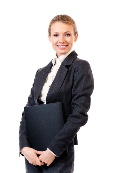 Business woman with folder, on white — Stock Photo, Image