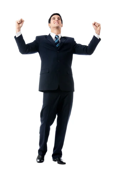 Erg blij succesvolle gebaren zakenman, op wit — Stockfoto