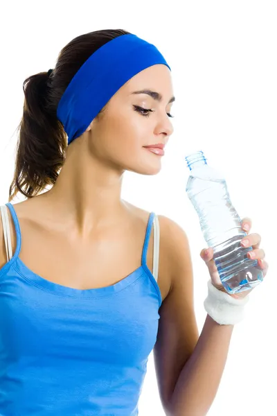 运动服的饮用水，孤立的女人 — 图库照片
