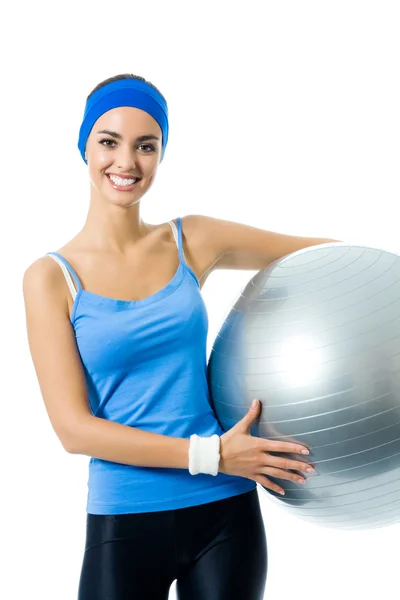 Vrouw met fitness bal, geïsoleerd — Stockfoto