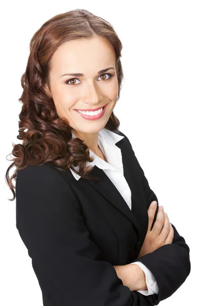 Gelukkig Glimlachende zakenvrouw, over Wit — Stockfoto