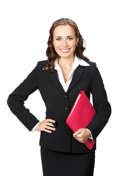 Бізнес-леді з червоною текою, ізольовані — стокове фото