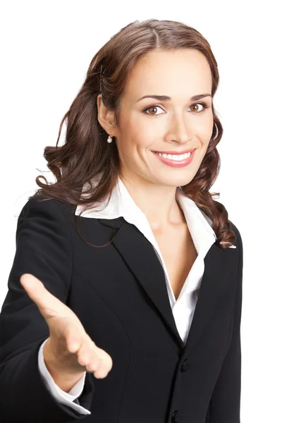 Biznes kobieta podając rękę, na białym tle — Zdjęcie stockowe