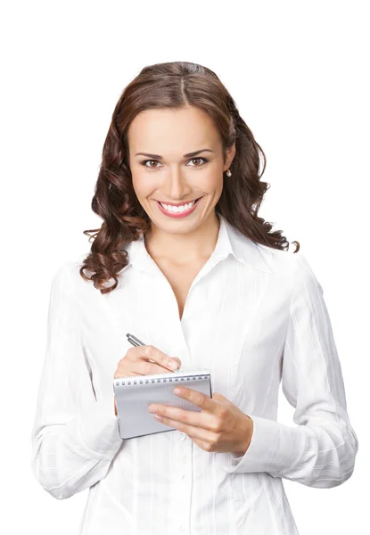 Geschäftsfrau mit Organisator, isoliert auf weiß Stockbild